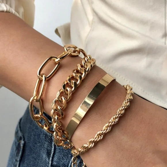 14k Gold Plated Boutique | Boho 4 Piece Gold Bracelet Set - Picture 3 of 3